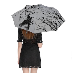 Mystic Crow Auto Umbrella: Gothic Witchcore Raven Parasol