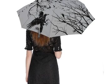 Mystic Crow Auto Umbrella: Gothic Witchcore Raven Parasol