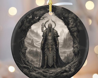 Elden Ring Warrior King Ceramic Christmas Ornament:  Dark Souls Gothic Gamer Decor