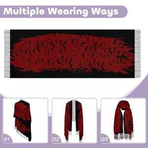 Pagan Gift Flock of Birds Bat Shawl Oxblood Bat Tassel Scarf Gothic Halloween Fashion Witchy Gothic Outerwear Cloud of Bats Gothic Clothing image 6