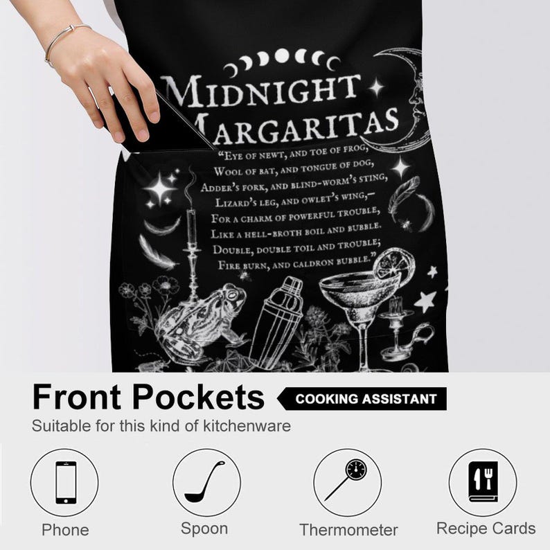 Witchy Spell apron for Cute Halloween Witch Gift Practical Magic Witchcore Essentials Midnight Margaritas Witchy Kitchen Accessory Gothic image 7