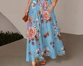 Oakleaf & Cotton Women's Ruffled Wide-Leg Pants and Cami - Cerulean Blue Spring Fashion
