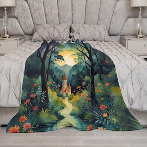 Medieval Castle Flannel Throw Blanket: Gothic Cottagecore Decor