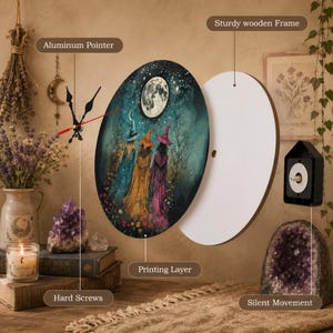 Idée cadeau d'Halloween automnale pour maman : Horloge murale en bois magique et pratique pour la cuisine, style cottagecore et fantaisie. Cadeau d'anniversaire pour une sœur. image 9