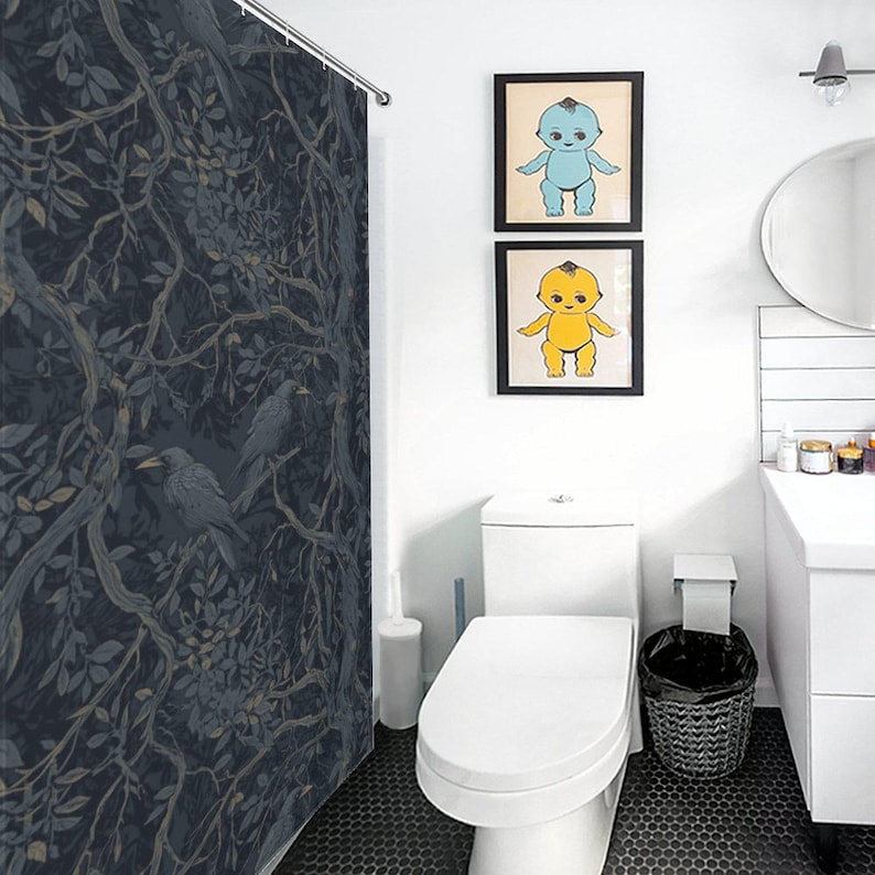 William Morris Inspired Shower Curtain Edgar Allan Poe Gothic Bathroom Decor Goth Bathroom Whimsigoth Decor Moody Shower Bathroom Decor image 10
