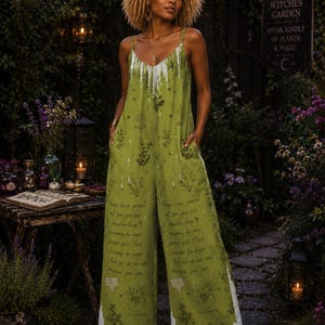Witchy Herbs Jumpsuit Gift Idea for Mom Wiccan Giftforher Wide Leg Clothing Rosemary Practical Magic Spell Light Academia Woman Overalls image 13