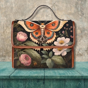 Luna Moth Waterproof Canvas Bag: Vegan Dark Academia Messenger