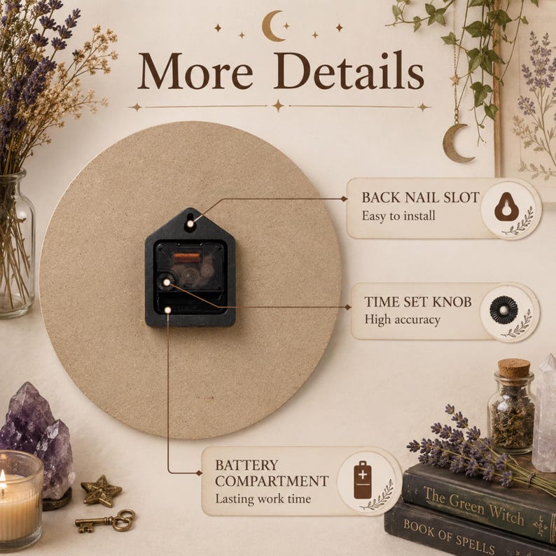 Idée cadeau d'Halloween automnale pour maman : Horloge murale en bois magique et pratique pour la cuisine, style cottagecore et fantaisie. Cadeau d'anniversaire pour une sœur. image 10