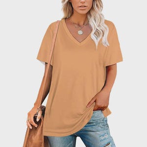Ice Silk V-Neck Boho Top: Autumn Palette Short Sleeve Shirt