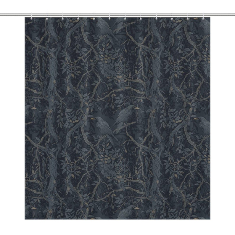 William Morris Inspired Shower Curtain Edgar Allan Poe Gothic Bathroom Decor Goth Bathroom Whimsigoth Decor Moody Shower Bathroom Decor Dark Crow 72x72