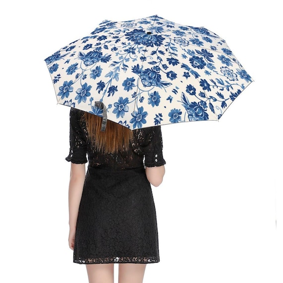 Riu rちゃん Toile de Jouy umbrella French Toile De Jouy Umbrella, Semi-automatic Foldable, Blue