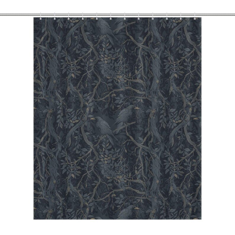 William Morris Inspired Shower Curtain Edgar Allan Poe Gothic Bathroom Decor Goth Bathroom Whimsigoth Decor Moody Shower Bathroom Decor Dark Crow 60x72
