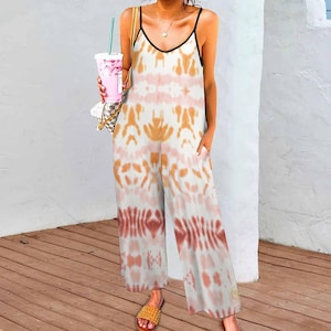 Sunny Tie Dye Suspender Jumpsuit, festival outfit tiedye fairycore boho Clothing, flowy, groovy hippie Bodysuit, psychedelic yoga pantsuit
