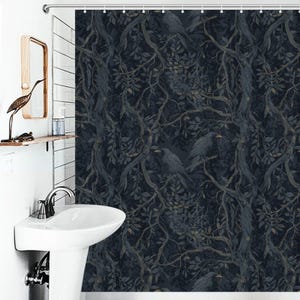 William Morris Inspired Shower Curtain Edgar Allan Poe Gothic Bathroom Decor Goth Bathroom Whimsigoth Decor Moody Shower Bathroom Decor image 3