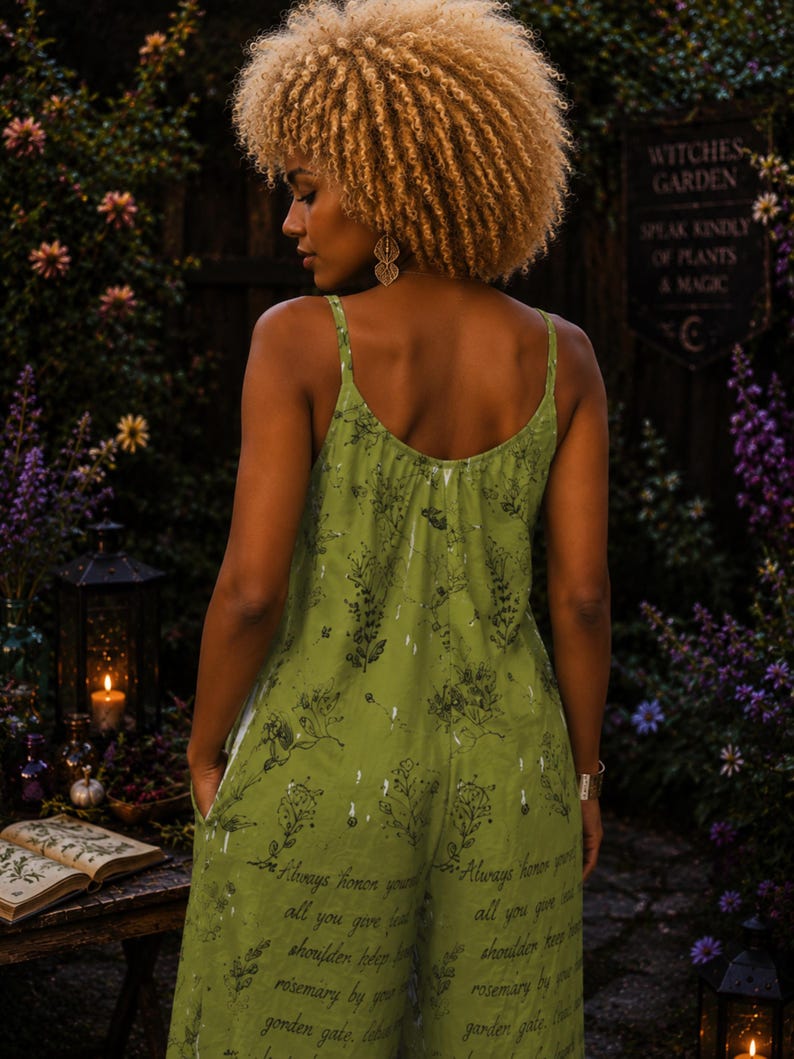 Witchy Herbs Jumpsuit Gift Idea for Mom Wiccan Giftforher Wide Leg Clothing Rosemary Practical Magic Spell Light Academia Woman Overalls image 7