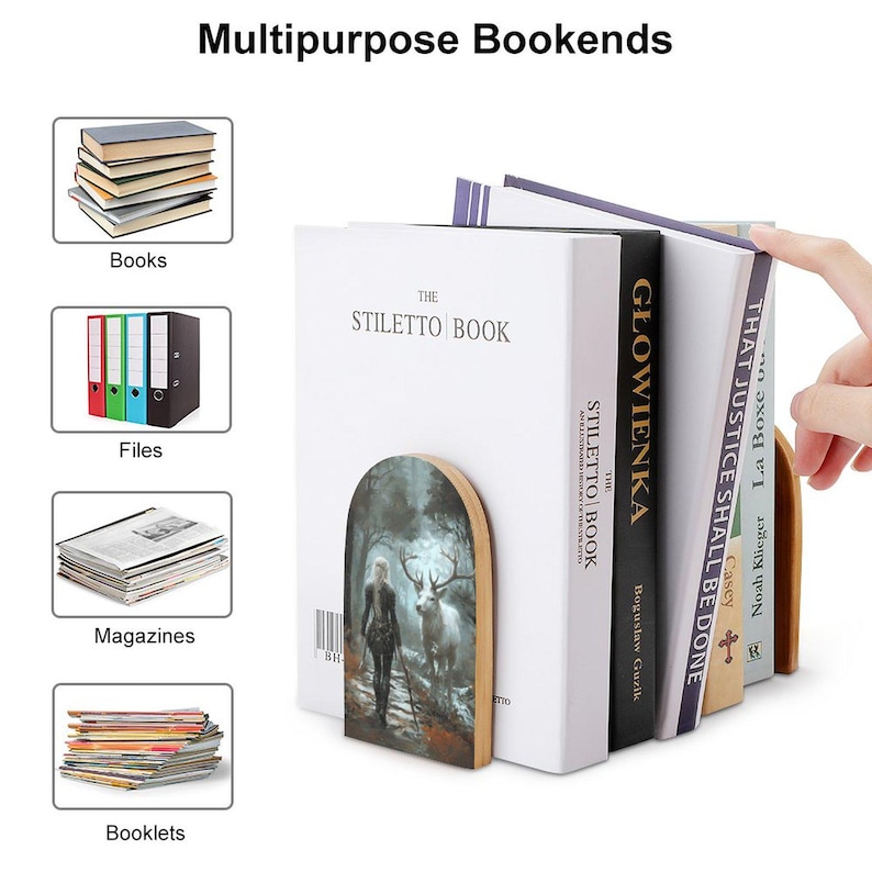 Aelin and Stag Wood Bookends: Sarah J Maas Acotar Fantasy Reading Nook Decor image 3