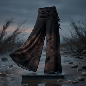 Raven Whimsigoth Clothes Edgar Allan Poe Gift for Women Atl Clothing Murder of Crows Palazzo Pants Gothic Wide Leg Trousers for Pilates image 4