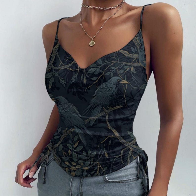 Gothic Clothing William Morris Inspired Crow Pleated Skirt Edgar Allan Poe Dark Academia Mesh Goth Clothes Long Skirt Camisole Lingerie Crow Camisole