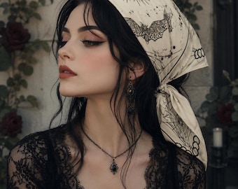 Halloween Bat Bandana Gift for Goth Girl Headscarf Custom Scarf Witchy Dark Academia Altar Cloth Grunge Clothing Hair Scarf Spiderweb Square