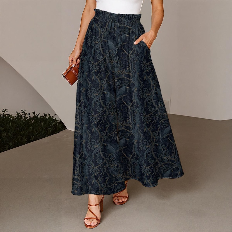 Gothic Clothing William Morris Inspired Crow Pleated Skirt Edgar Allan Poe Dark Academia Mesh Goth Clothes Long Skirt Camisole Lingerie Wide Leg Pants