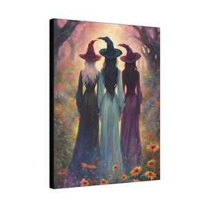 Three Witches Coven Canvas, Salem Practical Magic Art Print Halloween Whimsigoth Wall Decor, Perfect Witchy Gift for your Sisterhood Friends image 10