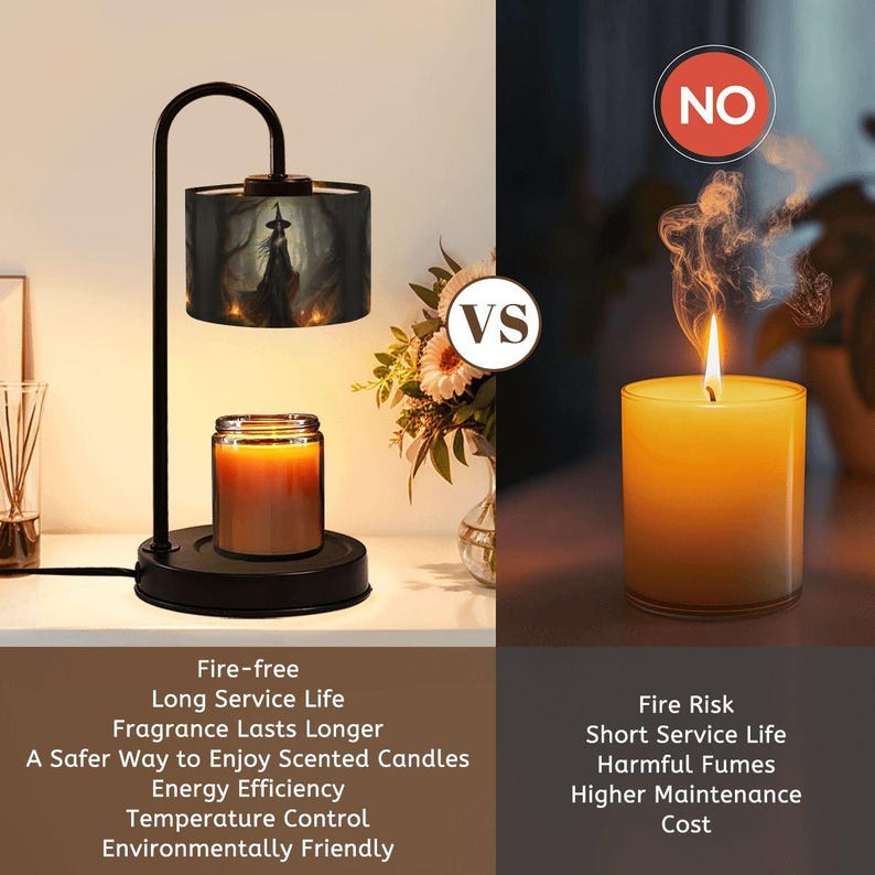Fall Host Gift Witch Candle Warmer Lamp Moody Halloween Decor Gothic Lamp Bedside Desk Nightlight Crow Gothic Raven Vintage Hanging Light image 5