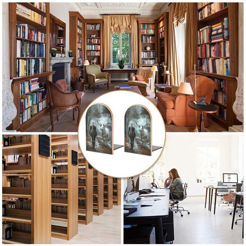 Aelin and Stag Wood Bookends: Sarah J Maas Acotar Fantasy Reading Nook Decor image 5