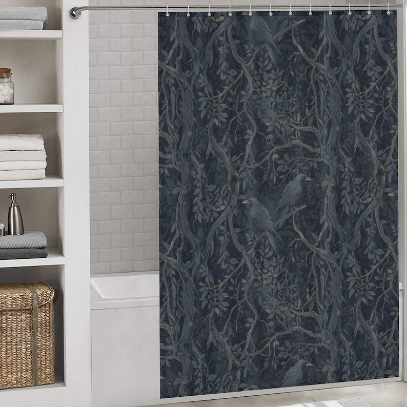 William Morris Inspired Shower Curtain Edgar Allan Poe Gothic Bathroom Decor Goth Bathroom Whimsigoth Decor Moody Shower Bathroom Decor image 9