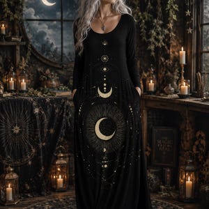Vestido de fiesta navideño negro de bruja, vestido largo de terciopelo celestial para las fiestas, ropa de bruja, vestido formal gótico de Navidad de talla grande