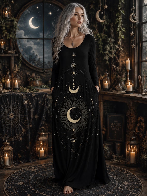 christmas gothic dress Witch Black Holiday Festival Celestial Velvet Maxi Dress for the Holidays Witchy Clothing Formal Plus Size Gown Size:0 (6-12M)