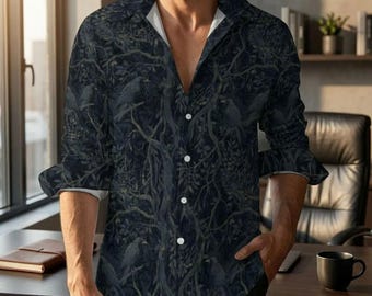 Donker romantiek shirt voor vriend William Morris Crow faux linnen heren Oxford Dark Academia vest en opa trui Goth kleding voor opa