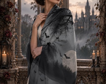 Gothic-Mädchen-Geburtstagsgeschenk zum 18. Geburtstag für Hexen-Mama: Gothic-Fledermaus-Schal für Halloween-Partys, weicher Vollmond-Schal, Gothic-Fledermaus-Cape, Hexenschal