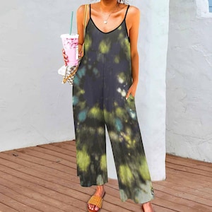 Midnight Sky Tie Die Suspender Jumpsuit, Boho Tie Dye Jumper, Festival tie dye outfit, Hippie suit, Witchy Clothing, Bohemian Ravewear