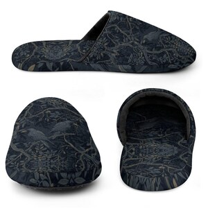 Couple Gift William Morris Crow Flannel Ladies & Mens Cotton Slippers Dark Academia Whimsy Goth Clothes Edgar Allen Poe Whimsigoth Clothing image 8