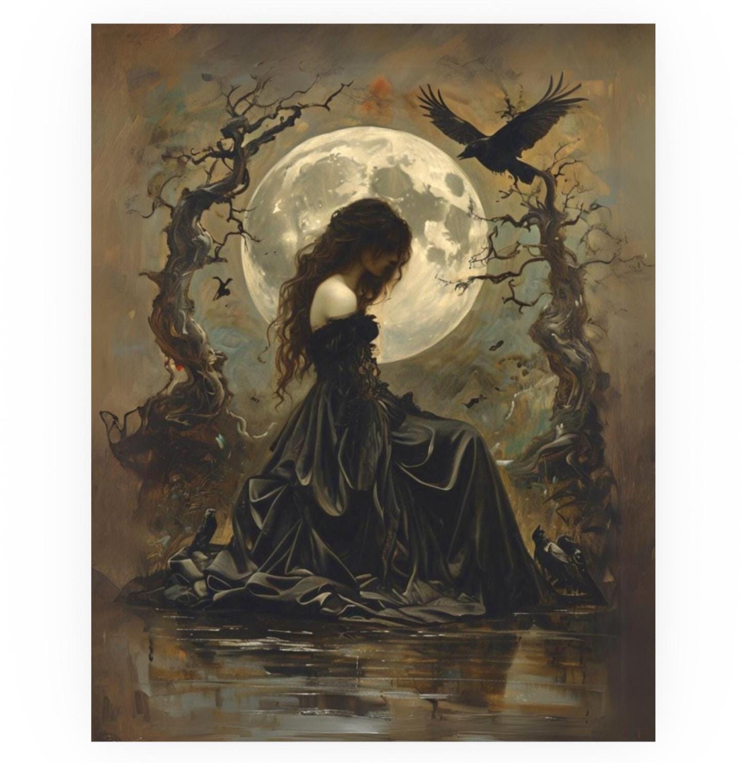 Art Nouveau Morrigan Print: Celtic Goddess, Raven Mythology (Digital Download)
