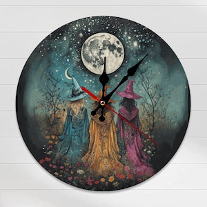 Boho Moon Wildflower Wooden Wall Clock - Silent Cottagecore Decor