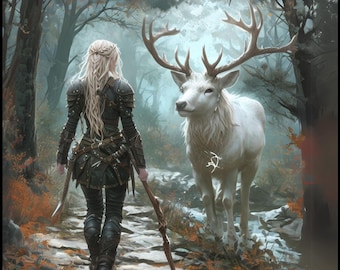Aelin and Stag Fantasy Art Print: Sarah J Maas Inspired (Digital Download)