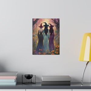 Three Witches Coven Canvas, Salem Practical Magic Art Print Halloween Whimsigoth Wall Decor, Perfect Witchy Gift for your Sisterhood Friends image 9