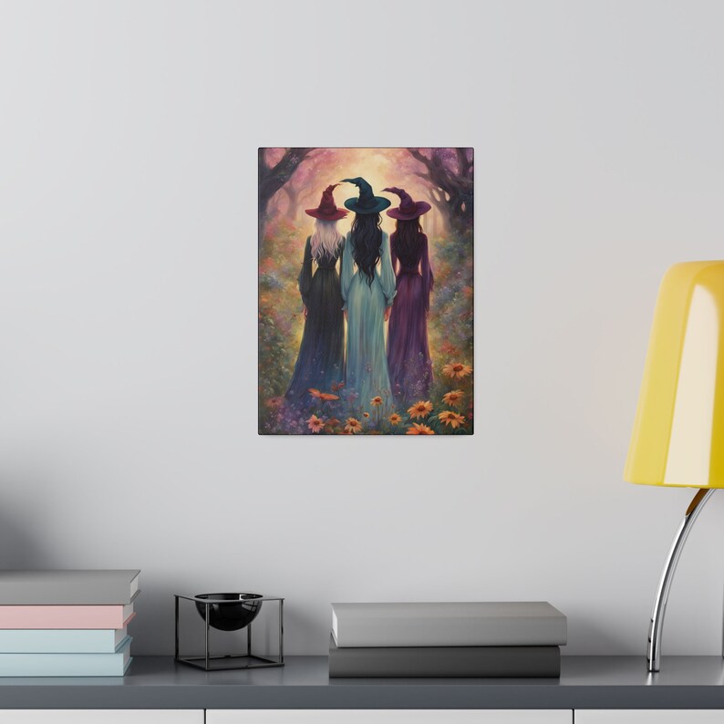 Three Witches Coven Canvas, Salem Practical Magic Art Print Halloween Whimsigoth Wall Decor, Perfect Witchy Gift for your Sisterhood Friends image 9