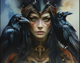 Morrigan Dark Art Print: Celtic Goddess, Raven, Pagan Decor (PDF)