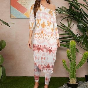 Sunny Tie Die Diagonal Shoulder Two Piece Set, Boho Tie Dye Maxi Dress, Bohemian Festival tie dye dress, Hippie tie dye dress, Raveware