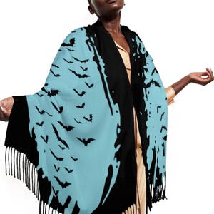 Cloud of Bats Tassel Scarf: Gothic Witchy Wrap