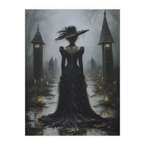 Lámina artística de dama gótica victoriana: Decoración de Halloween con temática de brujas (descarga digital)