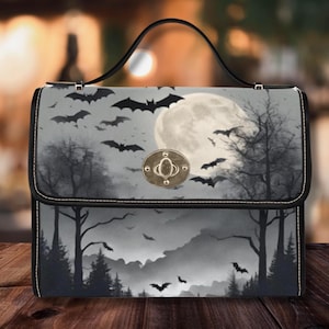 Bolso con candado de nube de murciélagos y luna llena, bolso gótico con murciélago, bolso gótico, bolso de bruja, Gothcore Goblincore Dark Academia, dark cottagecore whimsigoth