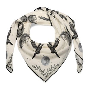 Celestial Crows New 25 Fall Colors Women's Scarf, Magic Moons Altar Cloth, Gothic Spooky Head Scarf, Witch Scarf, moon phases scarf, Gothic