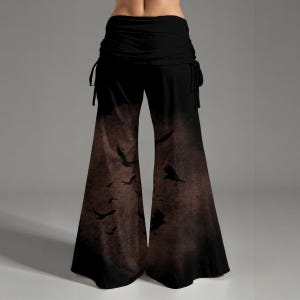Raven Whimsigoth Clothes Edgar Allan Poe Gift for Women Atl Clothing Murder of Crows Palazzo Pants Gothic Wide Leg Trousers for Pilates image 3