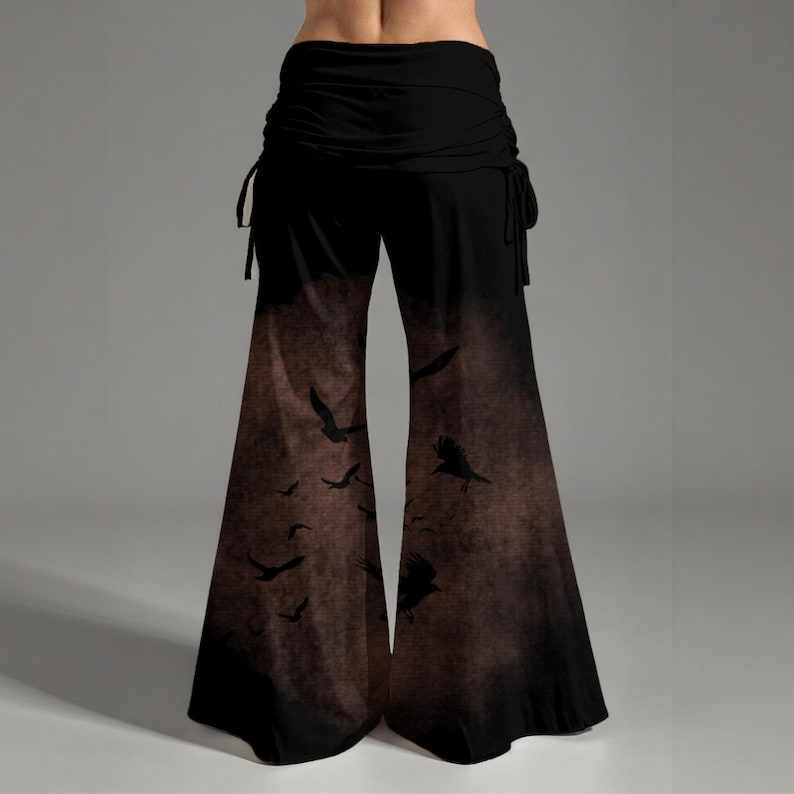 Raven Whimsigoth Clothes Edgar Allan Poe Gift for Women Atl Clothing Murder of Crows Palazzo Pants Gothic Wide Leg Trousers for Pilates image 3