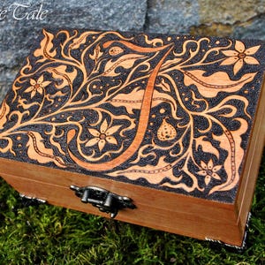 Handmade Wood Burned Tarot Box: Custom Initial Keepsake