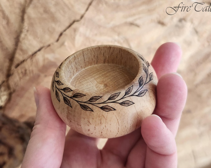 Wood tealight holder, Round, Tea light holder, Floral
