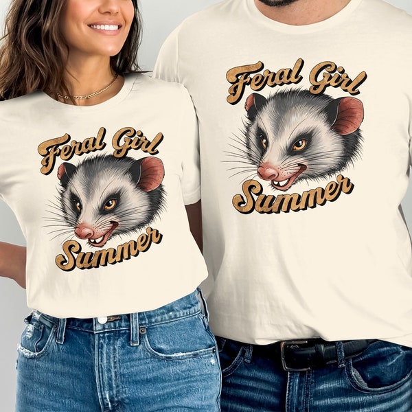 Feral Girl Summer Possum Graphic T-Shirt, Cute Opossum Face Tee, Wildlife Animal Lover Shirt, Unique Gift Idea